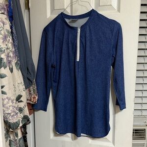 Navy Blue Long Sleeve Tunic with Front Zip
